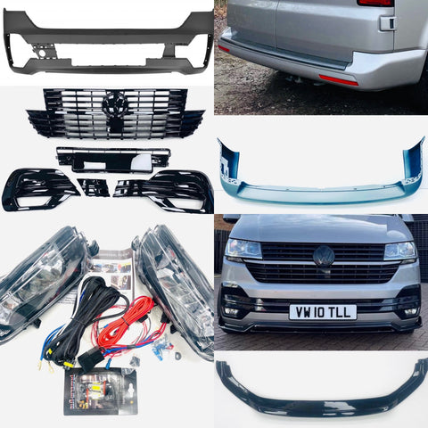 T6.1 Startline to Highline bumper upgrade kit (Twin rear doors) led fog kit & gloss black splitter V2