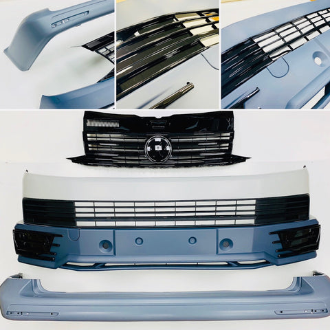 T6 Front And Rear Primed Bumpers Sportline Lower Spoiler Gloss Black Grille