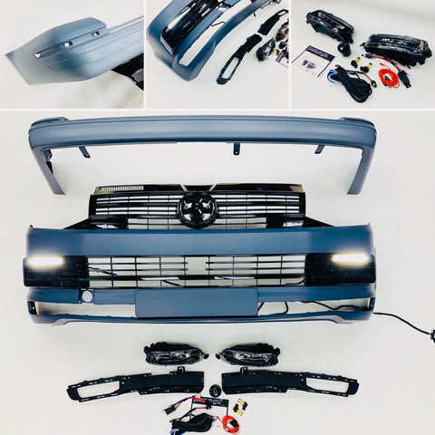 T6 Front And Rear Bumper Primed Gloss Black Radar Drl & Grilles Fog Tailgate