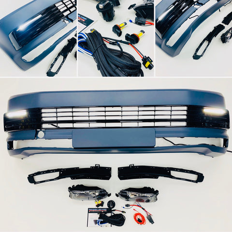 T6 Front Bumper Primed Gloss Black DRL Kit Led Fog Light Kit Transporter