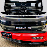 T6 Front Grille Lower Grilles DRL Kit & Splitter Gloss Black Radar Sensor