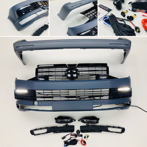 T6 Front And Rear Bumper Primed Gloss Black Radar Drl & Grilles Fog Twin Rear