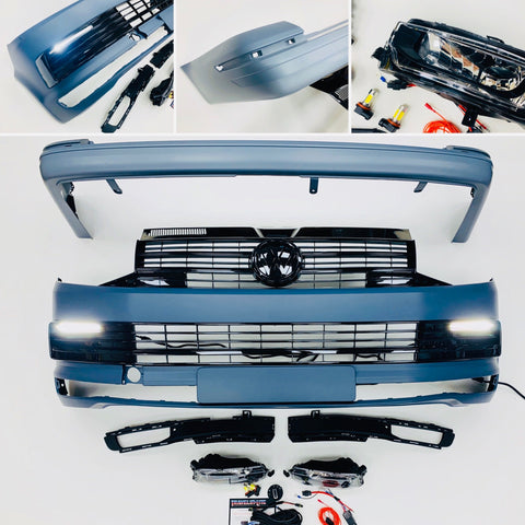 T6 Front And Rear Bumper Primed Gloss Black Drl & Grilles Led Fog Tailgate