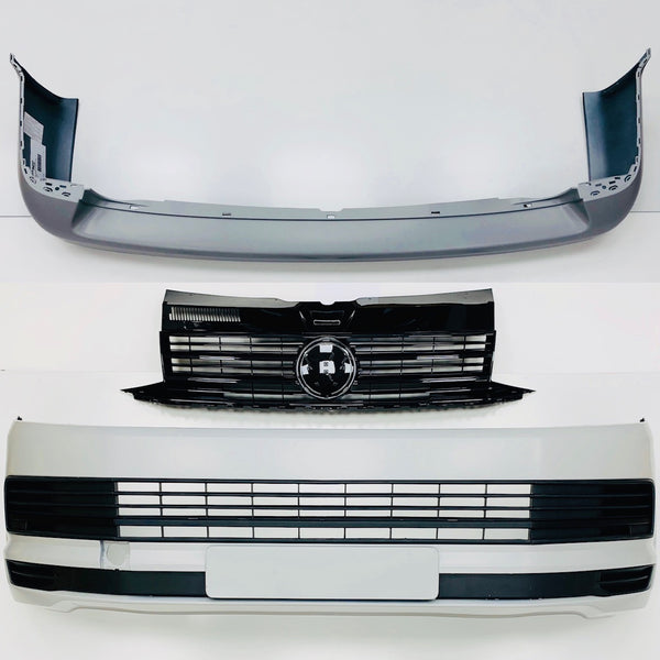 T6 Front & Rear Smooth Primed Bumpers & Gloss Black Grille 15 Onwards –  Travelin-Lite