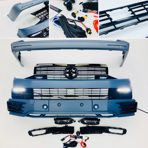 T6 Front & Rear Bumper Lower Spoiler Gloss Grilles DRL & Fog Twin Rear Radar