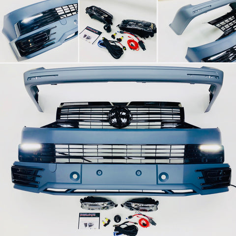 T6 Front & Rear Bumper Lower Spoiler Gloss Black Grilles DRL Led Fog
