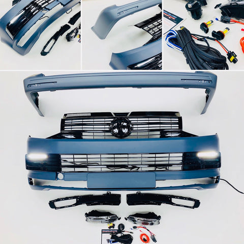 T6 Front And Rear Bumper Primed Gloss Black Drl & Grilles Led Fog Kit