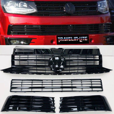 T6 Gloss Black Upper & Lower Grilles With Badge 2015 Onwards NEW