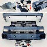 VW T6 Front & Rear Bumper Lower Spoiler Gloss Black Grilles DRL Led Fog Tailgate
