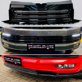 T6 Badgeless Grille Lower Grilles DRL Kit & Splitter Gloss Black Radar Sensor