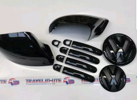 T5.1 Gloss Black Mirror Caps / Covers Door Handles, Front & Rear Badges