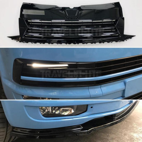 T6 Gloss Black Badgeless Grille, Lower Grille 3pcs DRL, Splitter Styling Kit