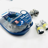 Caddy MK4 Headlights Upgrade Kit DRL Bulbs Philips Racing Vision GT200 H4 & Chrome Indicator Bulbs