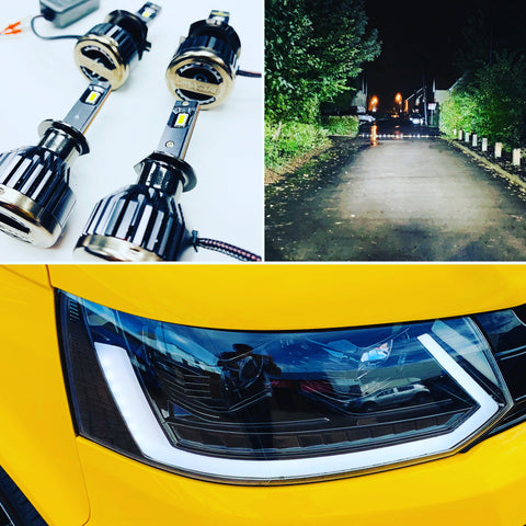 VW T5.1 DRL headlights with dynamic side indicators and full led headlight bulbs