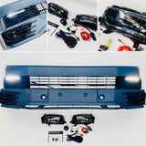 VW T6 Front Bumper Sportline Lower Spoiler Gloss Black DRL Kit & Led Fog Kit