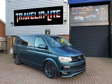 VW T6 Front Bumper Sportline Lower Spoiler Gloss Black DRL Kit & Led Fog Kit