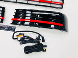T6 Gloss Black Upper & Lower Grilles Red Trims With Light Bar DRL Kit 15 Onwards