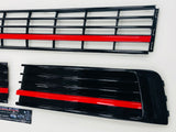 VW T6 Gloss Black Upper & Lower Grilles Red Trim Radar Transporter