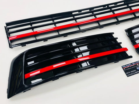 T6 Gloss Black Lower Grille With Covers & Red Styling Trims 15 Onwards NEW