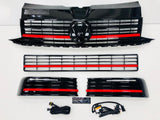 T6 Gloss Black Upper & Lower Grilles Red Trims With Light Bar DRL Kit 15 Onwards