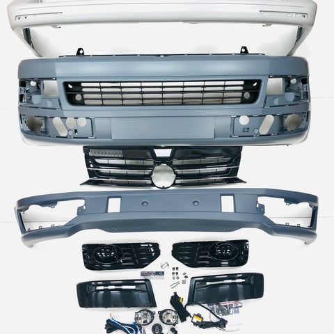 T5.1 Front & Rear Smooth Primed Bumpers, Lower Spoiler, Grille, DRL Kit, Fog Kit 10 -15