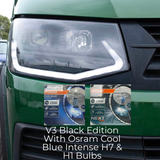 T6 LED DRL Headlights V3 Black Edition (Osram Blue intense bulbs H7 & H1)