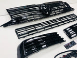 T6 Gloss Black Upper & Lower Grilles With Light Bar DRL Kit 15 Onwards NEW
